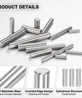 40 Pack 3x12 Mm Dowel Pins In 316 Stainless Steel For Metal And Wood Projects shown with cylindrical structure
