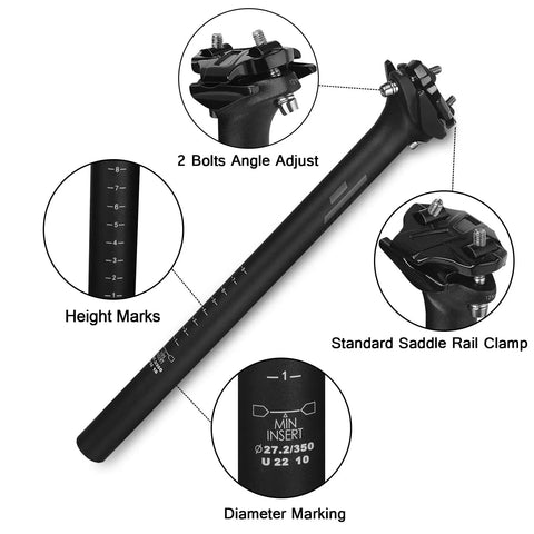 Heavy Duty Mountain Bike Seat Post 27.2mm 30.9mm 31.6mm Aluminum Alloy 6061 Lightweight 350mm with tilt adjustment details