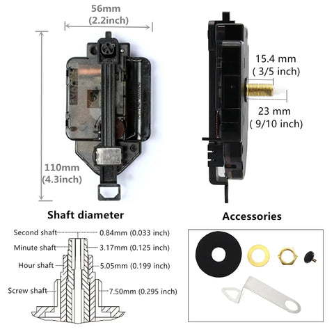 Pendulum Type Quartz Clock Movement Kit For DIY Projects And Clock Repairs, 12888, Half Inch Max Dial Thickness, Nine Tenths Inch Shaft Length, Ideal For Craft Clocks, Frameless Desk Clocks, Cross Stitch And Embroidery Clock Projects