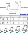 D shackle size diagram with specifications for Straight Up Heavy Duty 304 Stainless Steel Screw Pin Anchor Shackle Five Sixteen Inch 8Mm Bow Clevis Rigging Kit Tough As Nails Tow Chain Connector For Camping Adventures.