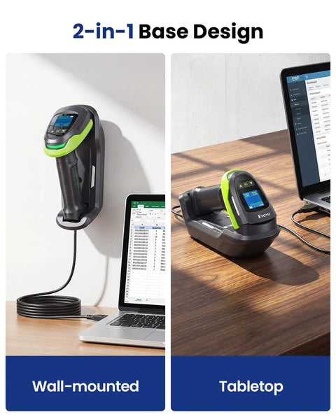 All In One Wireless Barcode Scanner With Screen Pro 1D 2D QR Bluetooth Wall Mount Charging Cradle 2900mAh Removable Battery