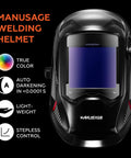 Front view of Battery And Solar Powered Auto Darkening Welding Helmet With Wide Shade 5 8 And 9 13 For TIG MIG ARC Welding Grind Mode
