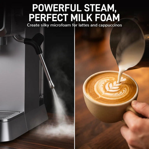 No Stress Touchscreen Espresso Machine With Automatic Milk Frother And 20 Bar Pressure creating microfoam for lattes.