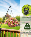 Heavy Duty 20 Inch Deck Hook With Swivel Wing Nut Design For Hummingbird Feeders Rust Proof Black Metal S Hook holding flowers.