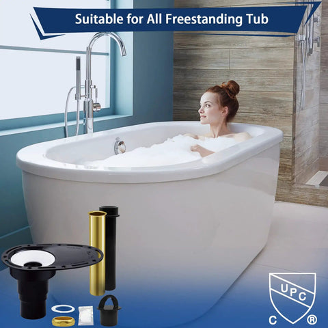 Freestanding Tub Drain Rough In Kit With Brass Pipe And ABS Pipe For Freestanding Bathtubs CUPC Certified in a bathroom setting