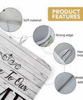 Diagram of Red Heart Dish Drying Mat for Kitchen Counter showing soft material, strong edge, hanging loop, breathable bottom