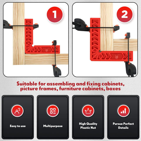 90 Degree Corner Clamp Set For Woodworking, Right Angle Carpenter Tool, Picture Frame Cabinet Drawer Alignment Squares, Lightweight ABS Construction, Includes 3, 4, And 6 Inch Sizes, Set Of Pro Grade Precision Joints