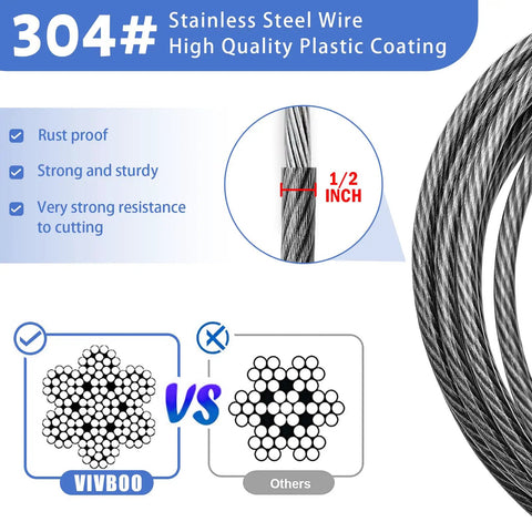 Half Inch Built Tough Heavy Duty Security Cable Lock With Loops For Outdoor Use, showing braided steel structure, 1/2 inch diameter.