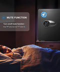 Compact Fireproof Safe Box For Home Use 0.8 Cu Ft Small Safe with mute function shown in a bedroom setting.