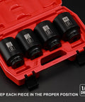 Half Inch Drive Deep Six Point Impact Socket Set For Metric Axle Nuts, CR-MO Steel With Black Phosphate Finish, 29mm To 38mm Sizes