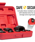 Eight Piece Impact Socket Adapter And Reducer Set For One Quarter, Three Eighths, One Half, And Three Quarters Inch Drive, shown in red case