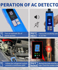 Front view: blue WISSCOOL HVAC leak detector handheld with numerical LCD for halogen refrigerants.