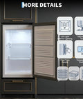 Dang Solid Upright Freezer 3.1 Cu Ft Single Door Vertical Deep Storage With Adjustable Shelves And Simple Mechanical Temp Control No Fuss Build For Garage Kitchen Or Basement In Slick Stainless Steel Finish interior with LED lighting and shelves.