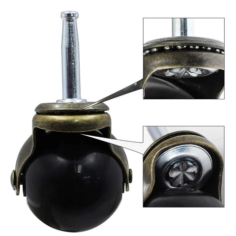 Vintage Ball Caster Wheels Set Of Four With Antique Copper Gold Finish For Furniture Replacement Sockets Included 5/16 X 1-1/2 Inch Mounting Stem 8X38mm Not For 3/8 Inch Socket Holes Suitable For Sofa Chair And Cabinet
