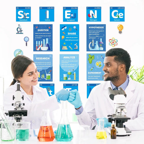 Vibrant Science Posters Bulletin Board Set For Classrooms With 16 Colorful Posters 10 Themed Cutouts And 80 Glue Points Easy Wall Decor