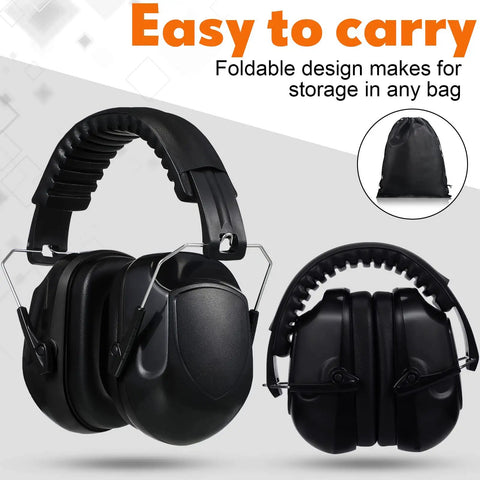 Two Pack Noise Reduction Ear Muffs NRR 28dB For Shooting And Construction, foldable design, compact storage with carry bag