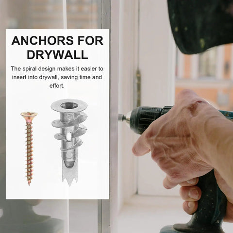 Hand using 20 Piece Drywall Anchor Kit With Self Drilling Screws And Self Tapping Fasteners on a wall