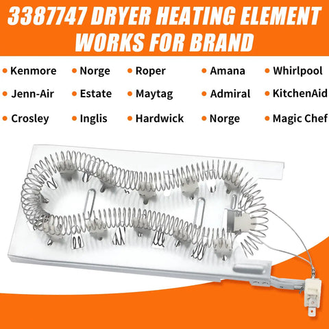 3387747 Dryer Heating Element Replacement for Whirlpool, Kenmore, Maytag, KitchenAid with coil and connector