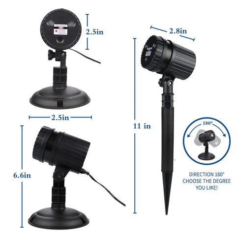 Dimensions and design of adjustable outdoor light fixture with directional rotation and measurement details shown.