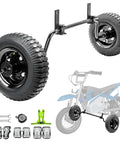 4PR Dirt Bike Training Wheels Kit With Adjustable Height For Mini Bikes And Dirt Bikes Kid Friendly Easy Install Compatible With MX Series And Honda Z50 Coleman CT100U Motovox MBX10 MBX11 Trailmaster Oryxearth Mini Bikes 10 Years Warranty, showing wheels and installation parts