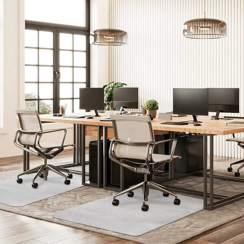 Modern office with Thick Office Chair Mat For Carpeted Floors 48 By 30 Desk Mat With Easy Glide For Rolling Chairs displayed.