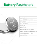 CR2450 3V Lithium Batteries 10 Pack Grade A Coin Cell Power with specifications showing size, weight, and capacity.