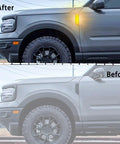Ford Bronco Sport Front Fender Side Marker Light DRL Amber Sequential Turn Signal 2 in 1 Function Kit before and after