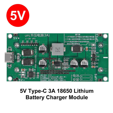 Hella Reliable Three Pack 18650 Lithium Battery Charger Module Type C Fast Charge Boost Converter 5V 9V 12V Auto Shutoff Dual Led Indicator, 5V charger module close-up