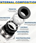 Exploded view of Two Pack Push To Connect Fittings for 0.25 Inch Tube and 3/8 Inch NPT Male Nickel Plated Brass, labeled components