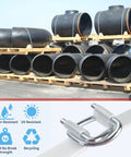 Heavy Duty Pallet Strapping Kit With Three Quarter Inch Woven Cord And Ratchet Tensioner featuring secured black pipes on pallets.
