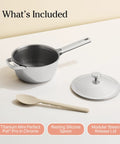 Mini Titanium Perfect Pot Pro 2.75 Qt Cooking Pot with lid and silicone spoon, PFAS-free no-coating nonstick, chrome finish