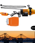 Heavy Duty Electric Chain Hoist 1100 Lb Capacity Rock Solid Aluminum Body And Steel Hook for smooth lifting, showing motor and control.