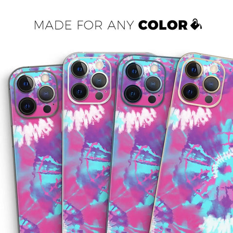 Full Body IPhone Skin Decal Wrap Kit With Spiral Tie Dye Pattern V5 Soft Touch Finish Bubble Free Air Release Adhesive shown on phones