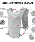 Go-To Hydration Vest Backpack For Runners And Cyclists, Ultra Lightweight Water Bladder Pack with 3D Mesh, Granny Gray