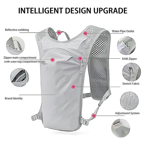 Go-To Hydration Vest Backpack For Runners And Cyclists, Ultra Lightweight Water Bladder Pack with 3D Mesh, Granny Gray