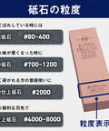 Comparison chart with King Deluxe 1000 stone next to grit range options for knife sharpening, grid background.