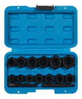 Open case showing 13 Piece Impact Bolt And Nut Remover Set With Hex Adapters For Stubborn Bolts Nut Extractor Socket Kit Metric And SAE Sizes
