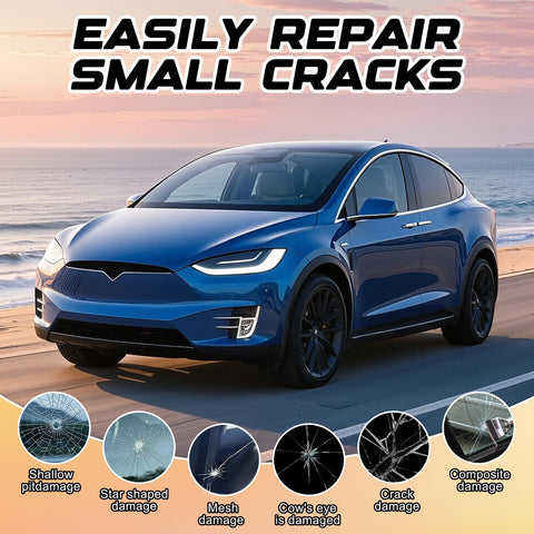 DIY Windshield Crack Repair Kit With Glass Repair Liquid For Chips And Cracks Quick Fix Automotive Tool shown with blue car