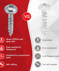 Comparison of Heavy Duty Pocket Hole Screws Size 10, 3 Inch, 120 Pack, Silver Square Drive versus conventional screws.