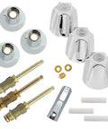 Valve Repair Kit For Bathtub And Shower Replacement With Verve Handles, chrome, brass components, polished chrome handles