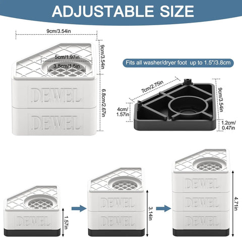 Heavy Duty Anti Vibration Pads Pedestal For Washer And Dryer With 1100 Lb Capacity Double Height Washing Machine Foot Pads For Anti Slip And Quiet Operation Protects Laundry Room Floor