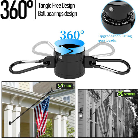 360 degree tangle-free design ball bearings for All In One 5 Foot Flag Pole Kit For Outdoor Home Use With American Flag And Solar Light