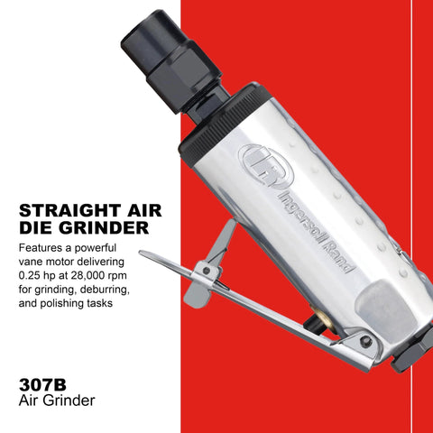 One Quarter Inch Air Die Grinder With Straight Head Design, Lightweight Aluminum Housing, 28,000 RPM, 0.25 HP Vane Motor
