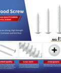 Rock Solid Size 8 By Three Quarter White Wood Screws 212 Piece Box Phillips Truss Head Self Tapping Fasteners on a display.