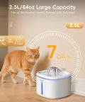 Ultra Quiet Cat Water Fountain With 84oz Capacity, 2.5L Automatic Pet Water Dispenser, cat beside fountain for scale.