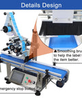 Badass Precision Alignment Adjustable Handles Desktop Automatic Flat Bottle Labeling Machine With Heavy Duty Conveyor Belt 110v Electric Label Applicator For Zero Headache Production Work, featuring smoothing brush and control panel.