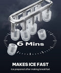 Sleek Countertop Ice Maker With Portable Stainless Steel Design And Easy Carry Handle. Super Compact Footprint Fits Any Kitchen Counter Or Desk Space. Ultra Quiet 35Db Operation Keeps The Vibe Chill Without The Racket. showcasing fast ice production in 6 minutes.