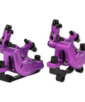 Top Shelf Mechanical Disc Brake Pair Aluminum Alloy Build For Mountain And Road Bikes Beast Mode Stopping Power Plug And Play Setup Killer Look In Violet Finish Smooth Ride Every Time, close-up view.