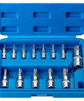 Heavy Duty 13PC Torx Star Bit Socket Set With T8 To T70 Drive Sizes For 1/4 3/8 And 1/2 Inch Impact Tools Rustproof Chrome Vanadium Steel in blue case