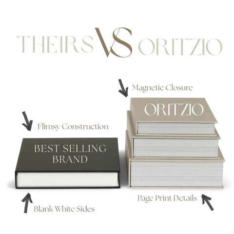 Comparison of Nine Faux Books With Hidden Storage Set For Modern Shelves And Coffee Tables showing differences in construction.